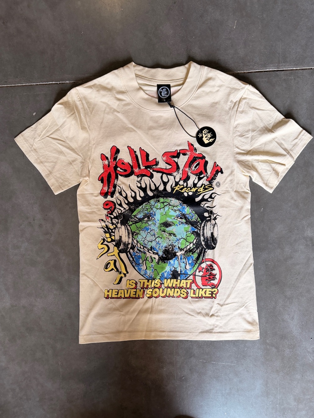 Hellstar Records Graphic Tee in Cream with Multicolor Print